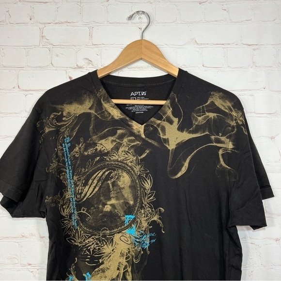 APT. 9 T Shirt Mens Large Black Graphic Print V Neck - Picture 2 of 7